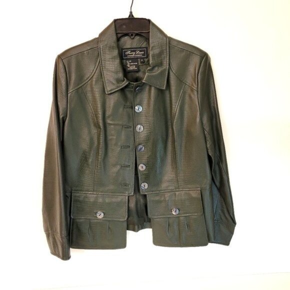 Terry Lewis Classic Luxuries Dark Green Leather Jacket Women's Size Medium - Picture 2 of 4